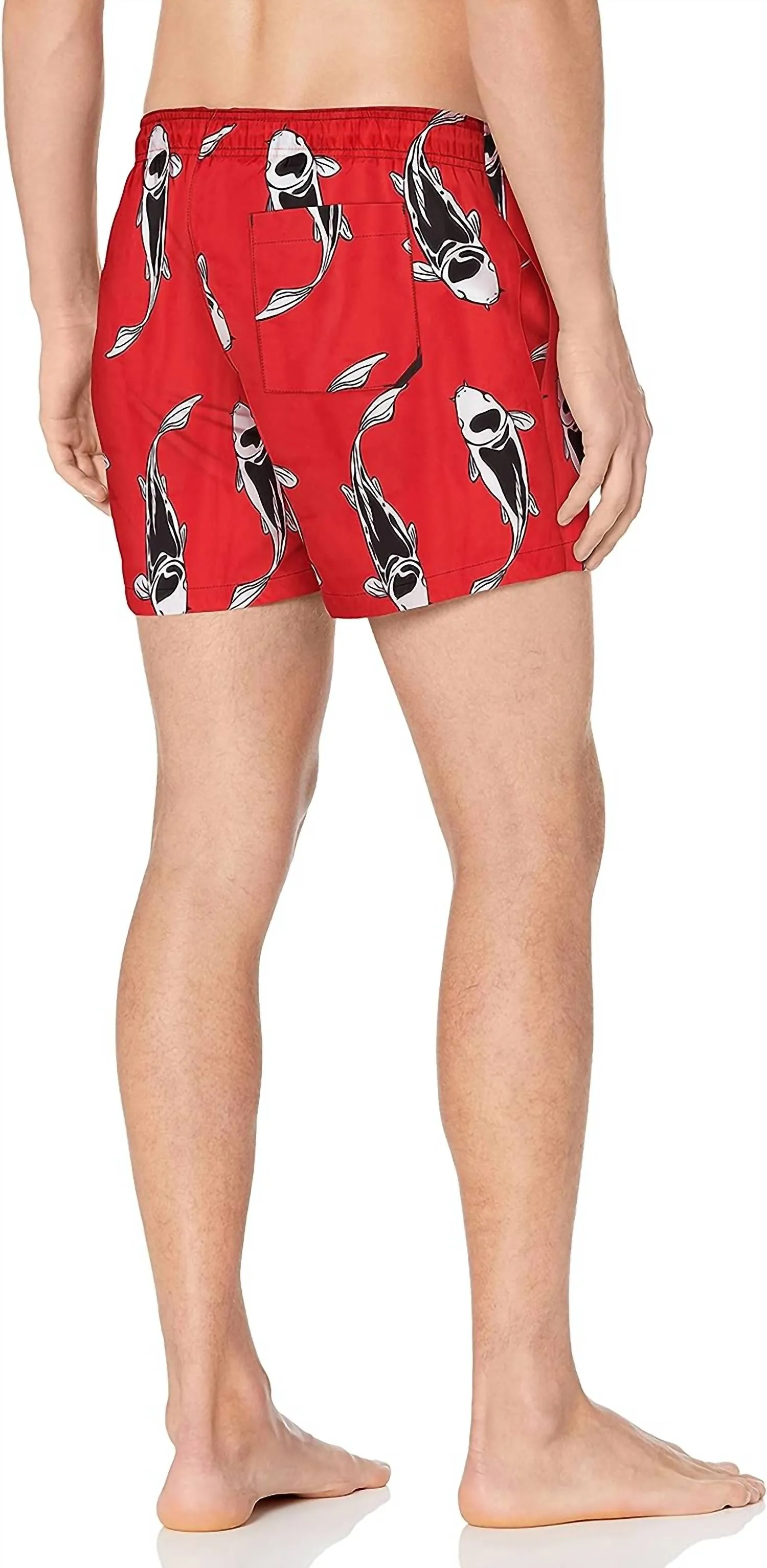 Men's Fish Animal Print Drawstrings Waist Swim Shorts In Red