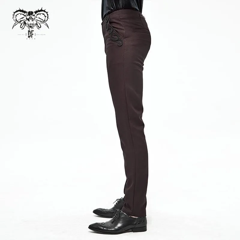 Men's Gothic Front Zip Suit Pants Dark Red