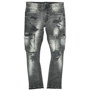 Men's Martin Stacked Cargo Pocket Denim Jeans In Black Shadow