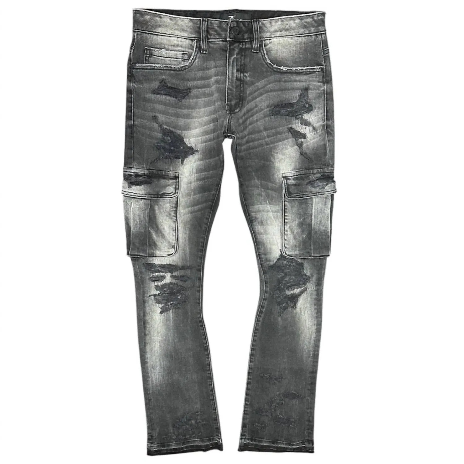Men's Martin Stacked Cargo Pocket Denim Jeans In Black Shadow