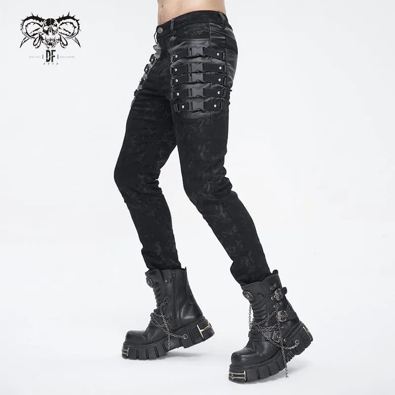 Men's Punk Multi-buckle Distressed Pants