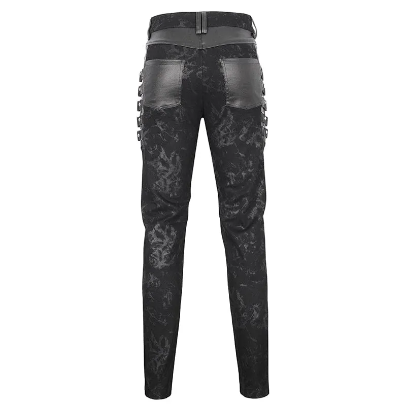 Men's Punk Multi-buckle Distressed Pants