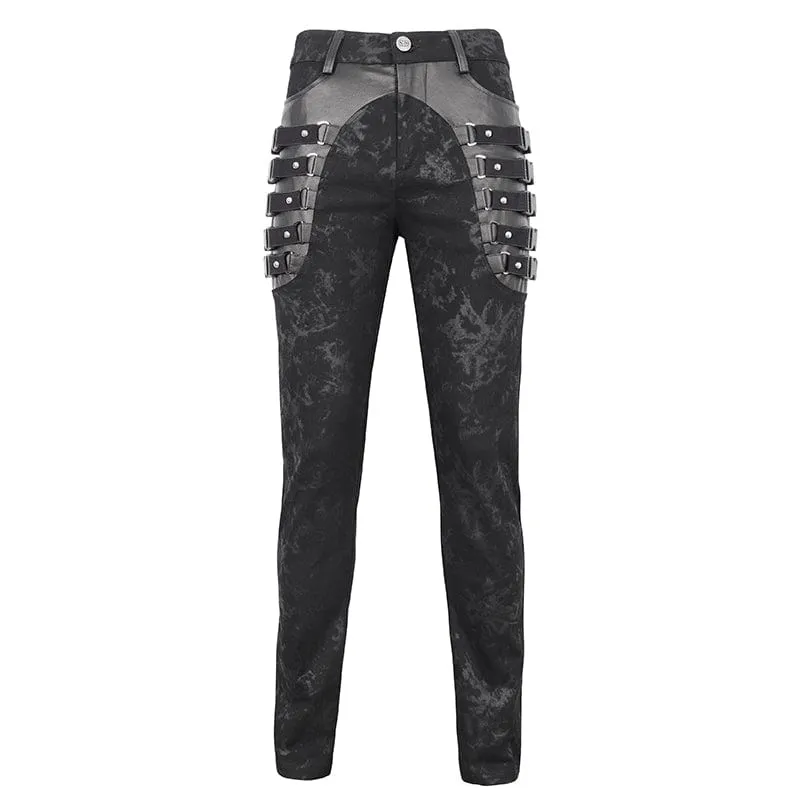Men's Punk Multi-buckle Distressed Pants