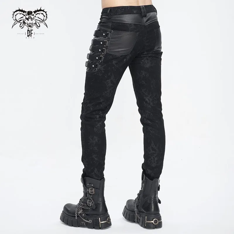 Men's Punk Multi-buckle Distressed Pants