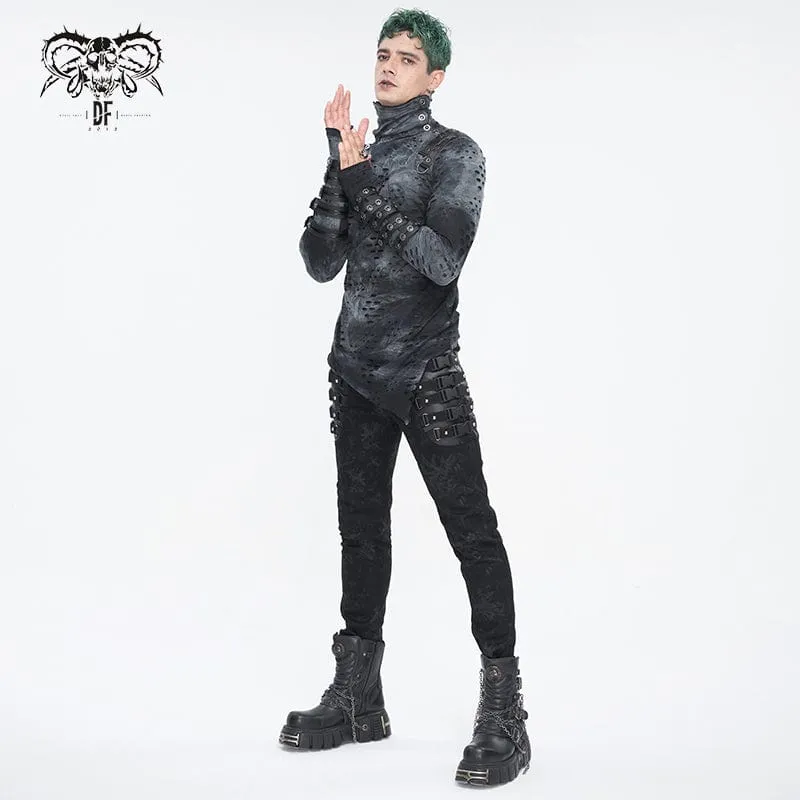 Men's Punk Multi-buckle Distressed Pants