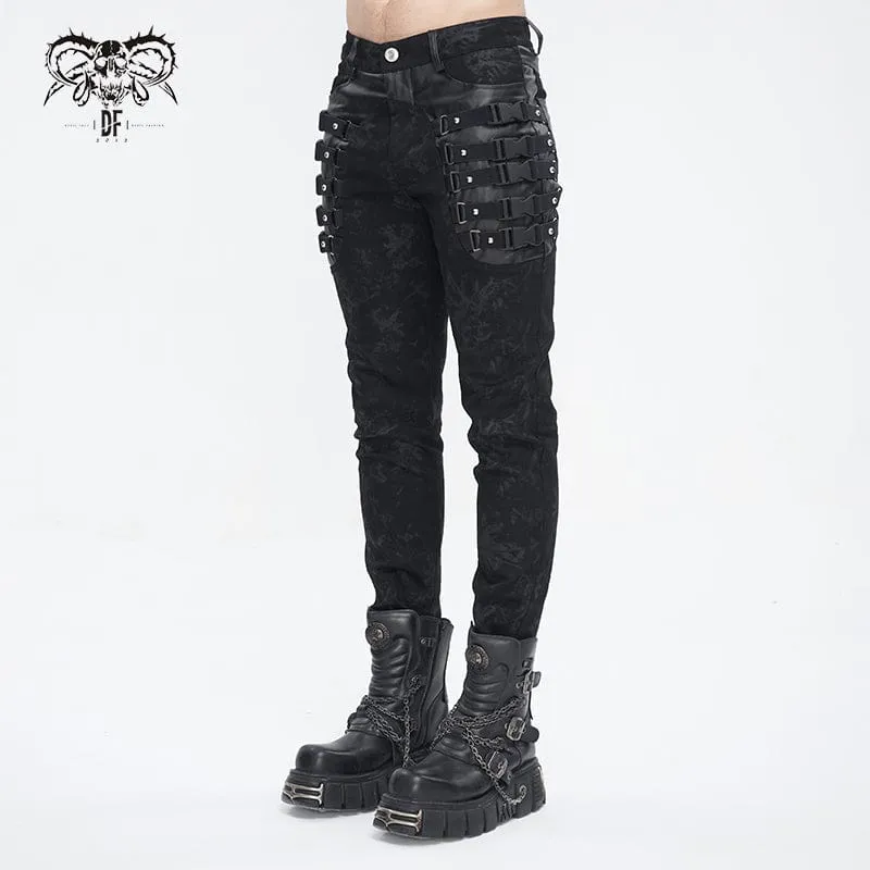 Men's Punk Multi-buckle Distressed Pants