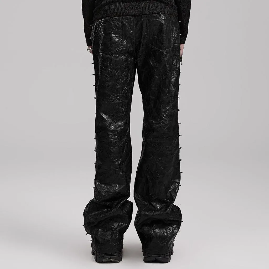 Men's Punk Pleated Textured Leather Pants