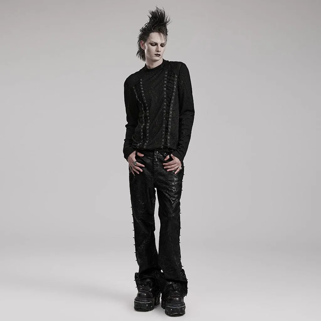 Men's Punk Pleated Textured Leather Pants
