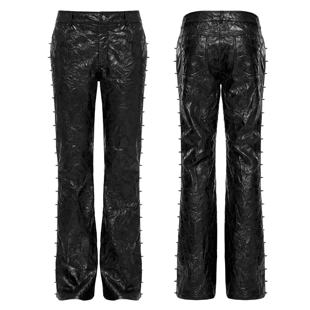 Men's Punk Pleated Textured Leather Pants