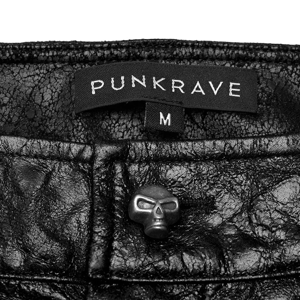 Men's Punk Pleated Textured Leather Pants