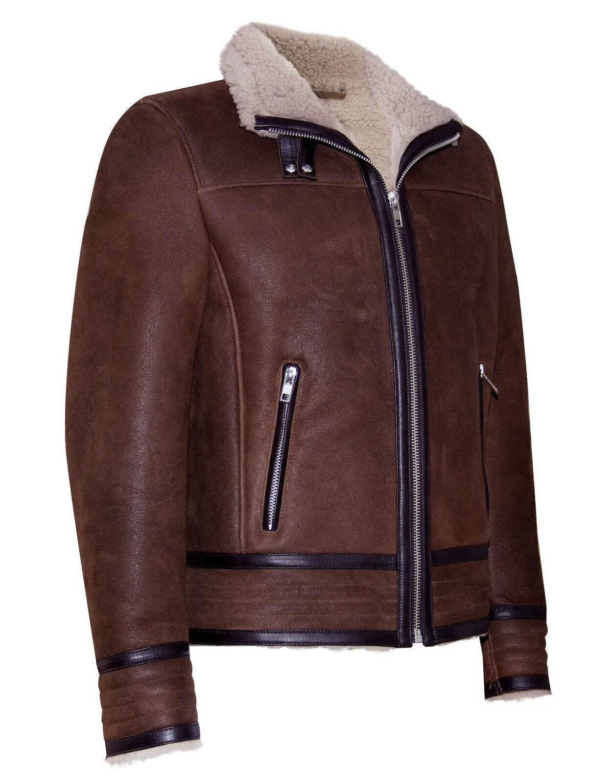 Mens Retro Pilot Sheepskin Leather Biker Jacket-Bogota