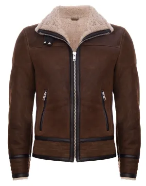 Mens Retro Pilot Sheepskin Leather Biker Jacket-Bogota
