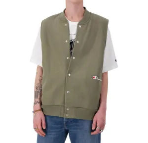 Men's Reverse Weave Vest Script Logo In Olive