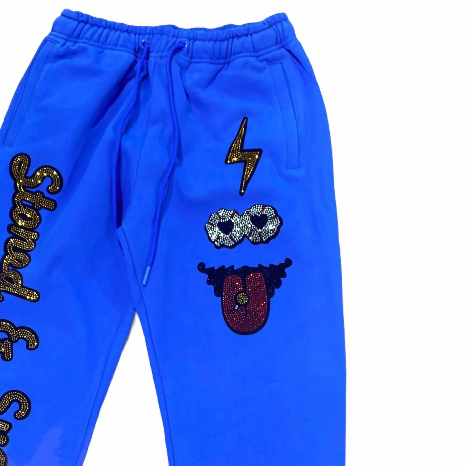 Men's Rhinestone Stoned Joggers In Royal Blue