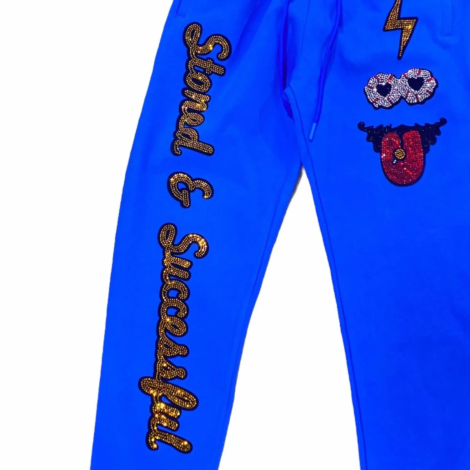 Men's Rhinestone Stoned Joggers In Royal Blue