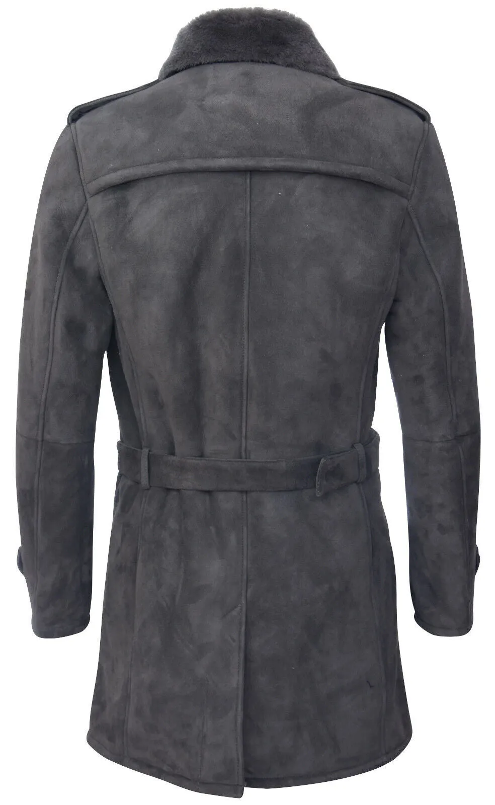 Mens Shearling Sheepskin Suede Pea Coat-Cali