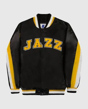 Men's Utah Jazz Varsity Satin Full Snap Ace Jacket In Black