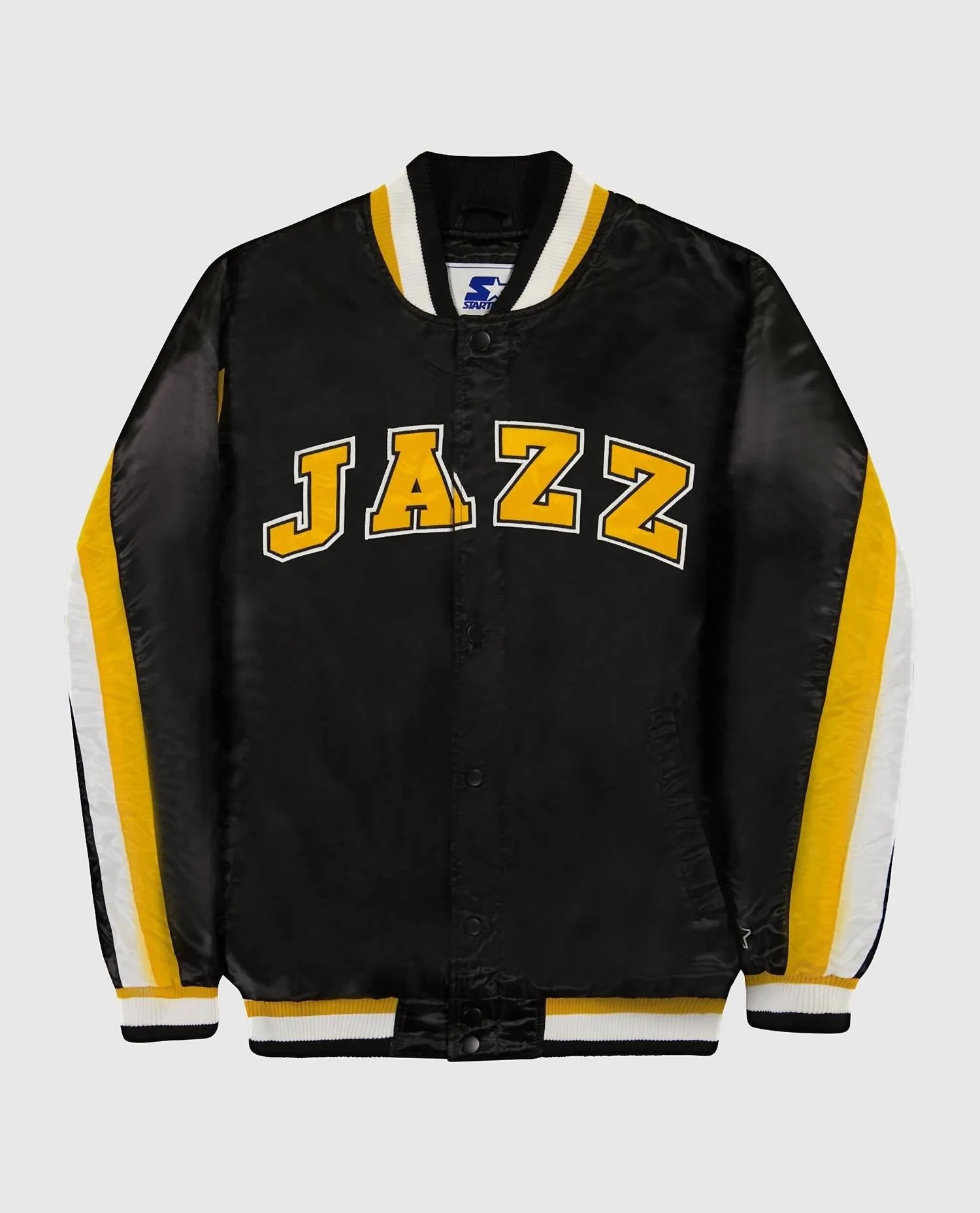 Men's Utah Jazz Varsity Satin Full Snap Ace Jacket In Black