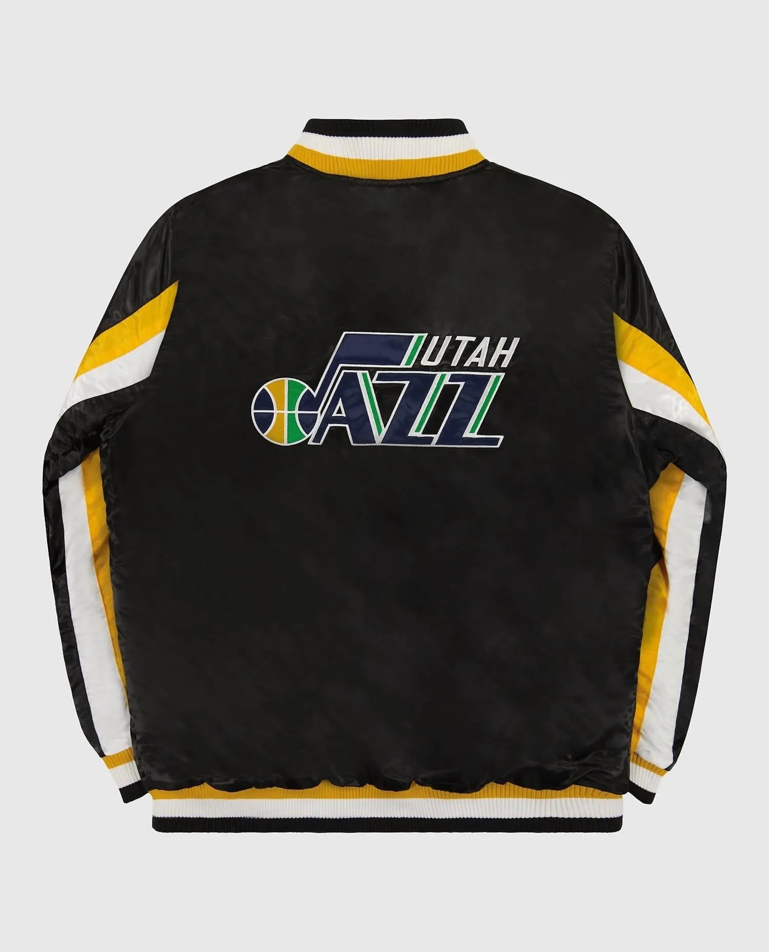 Men's Utah Jazz Varsity Satin Full Snap Ace Jacket In Black