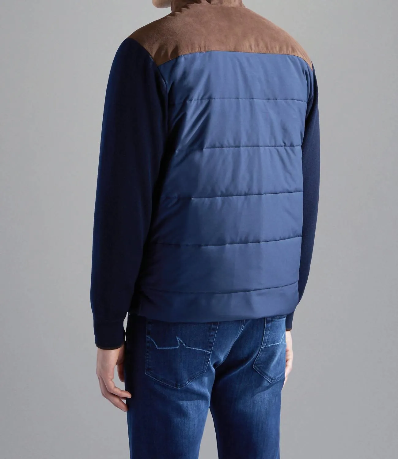 Men's Wool Full Zip Hybrid Jacket With Typhoon Platinum & Alcantara In Navy