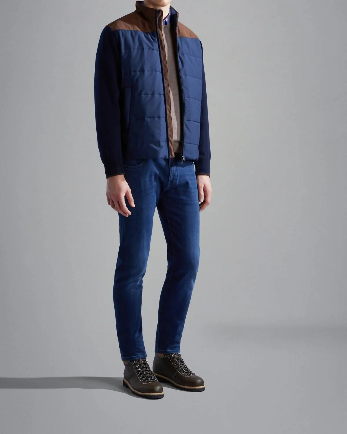 Men's Wool Full Zip Hybrid Jacket With Typhoon Platinum & Alcantara In Navy