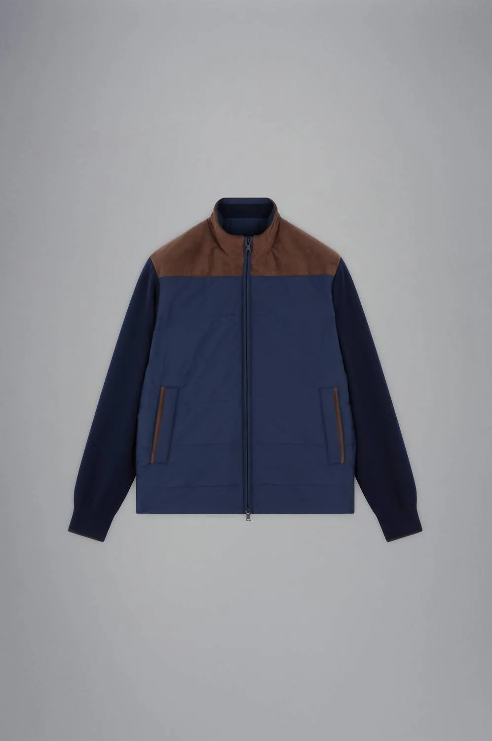 Men's Wool Full Zip Hybrid Jacket With Typhoon Platinum & Alcantara In Navy