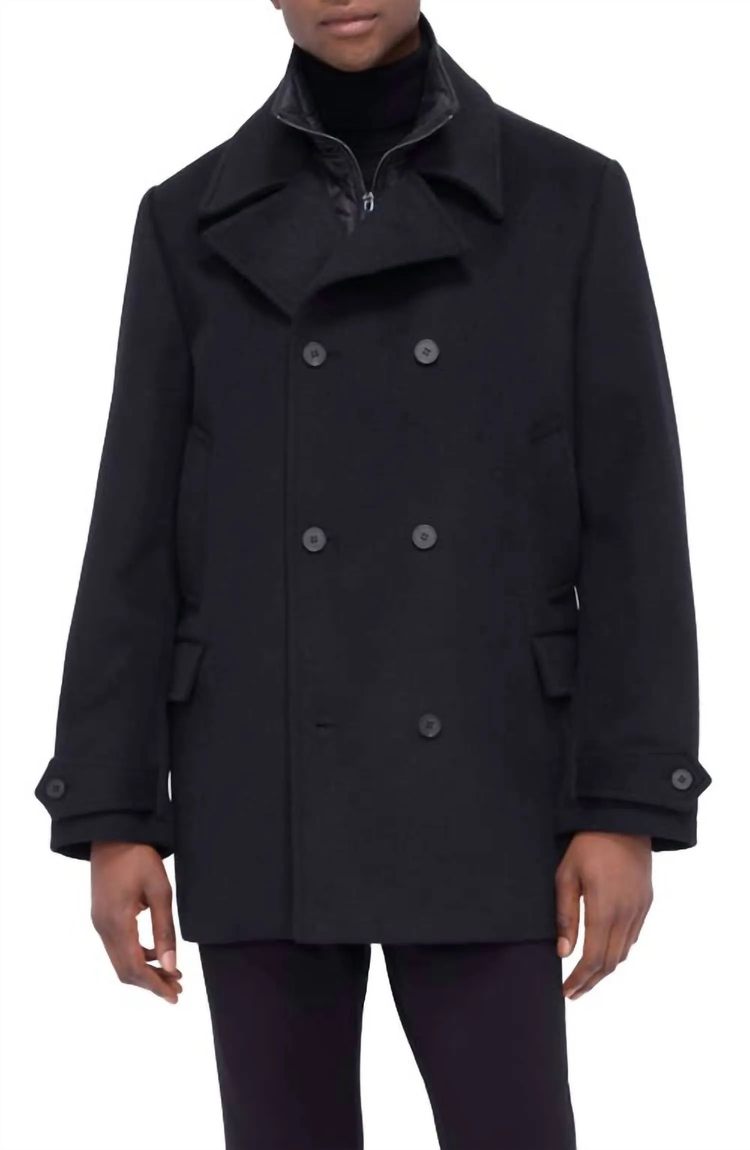 Men's Wool Peacoat Detachable Bib In Black