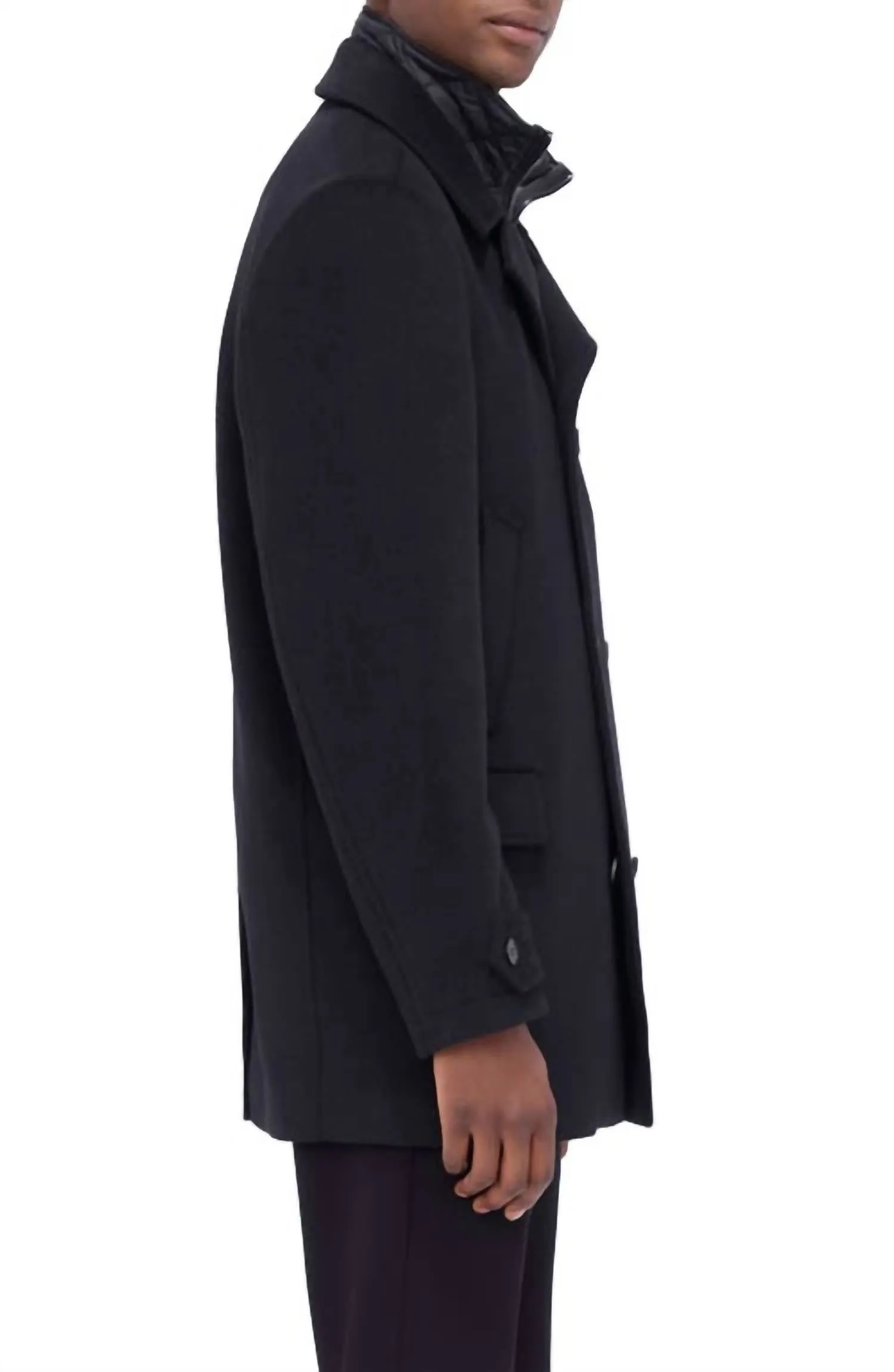 Men's Wool Peacoat Detachable Bib In Black