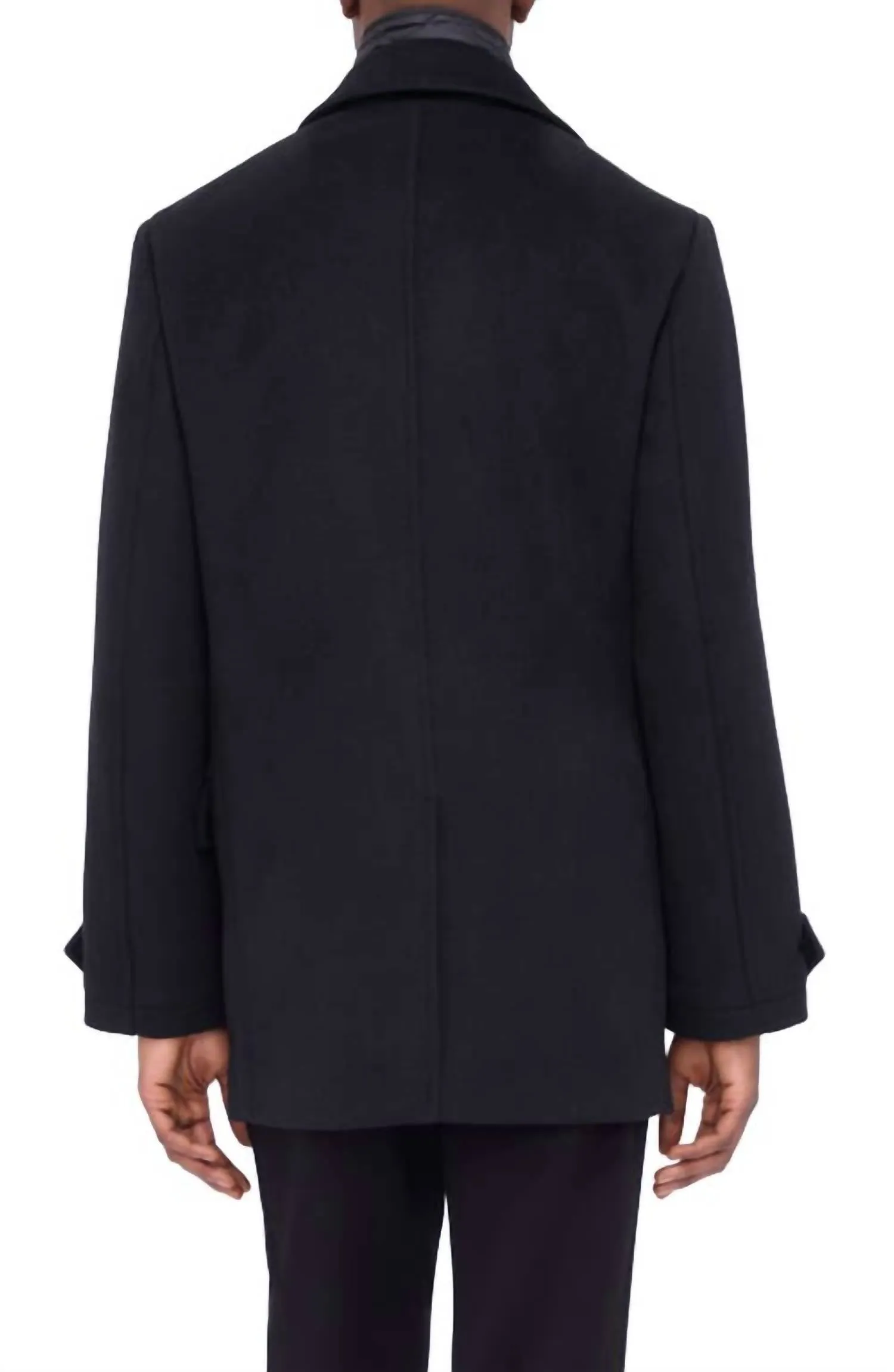 Men's Wool Peacoat Detachable Bib In Black