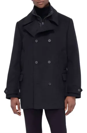 Men's Wool Peacoat Detachable Bib In Black