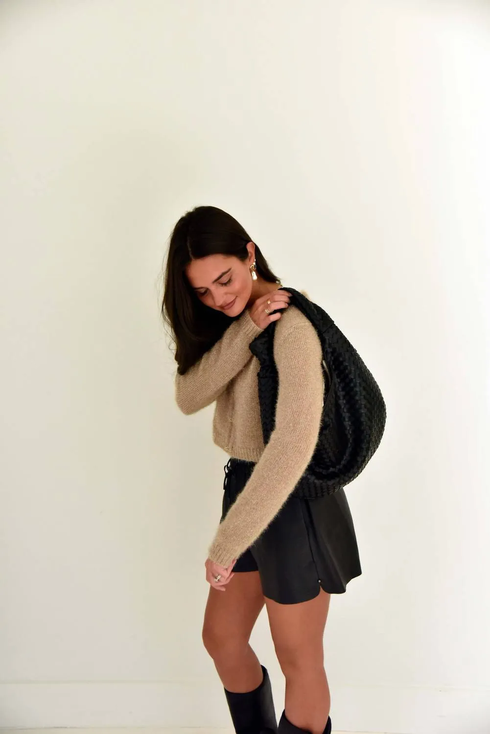 Metallic Gold Hook And Eye Sweater In Brown