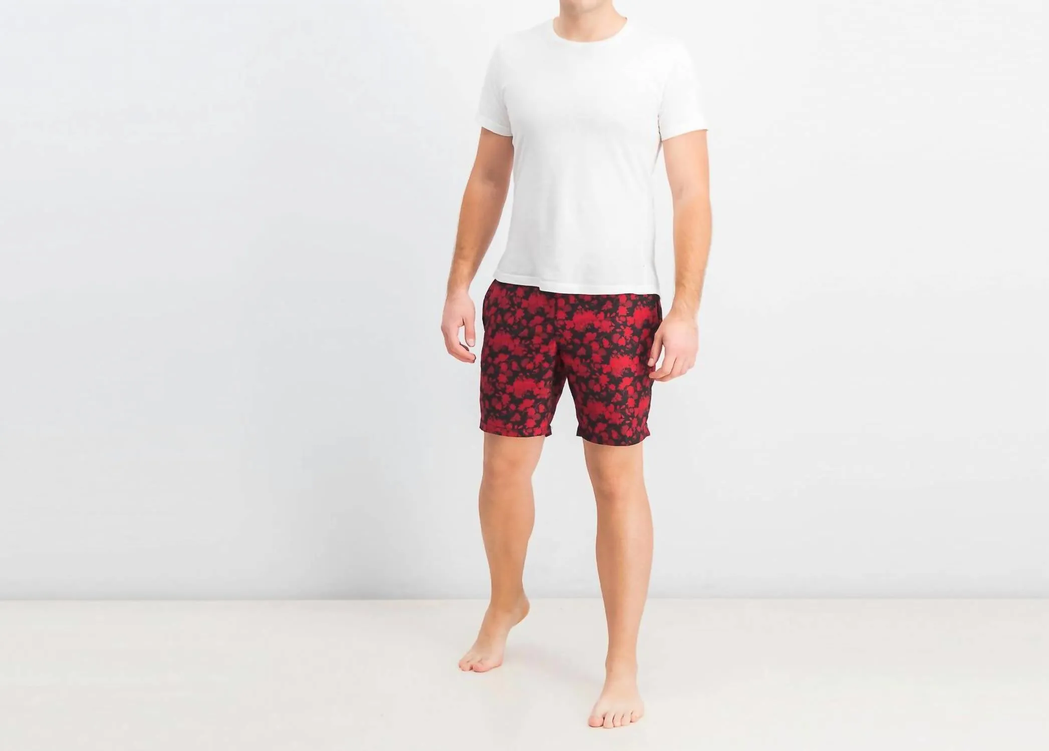 Modern-Fit Floral Board Shorts In Red