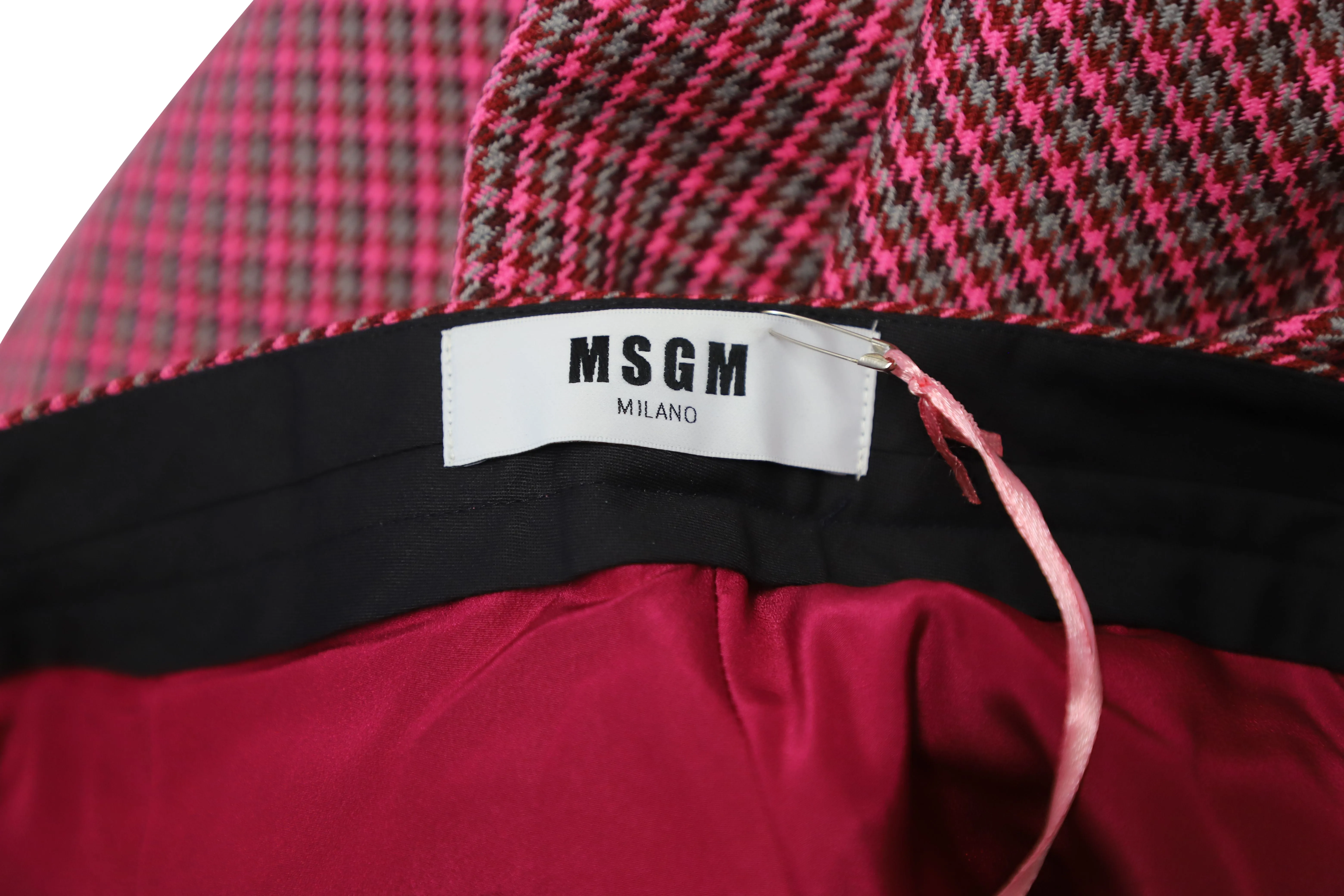 MSGM Houndstooth Cropped Dress Pants in Red Fleece Wool