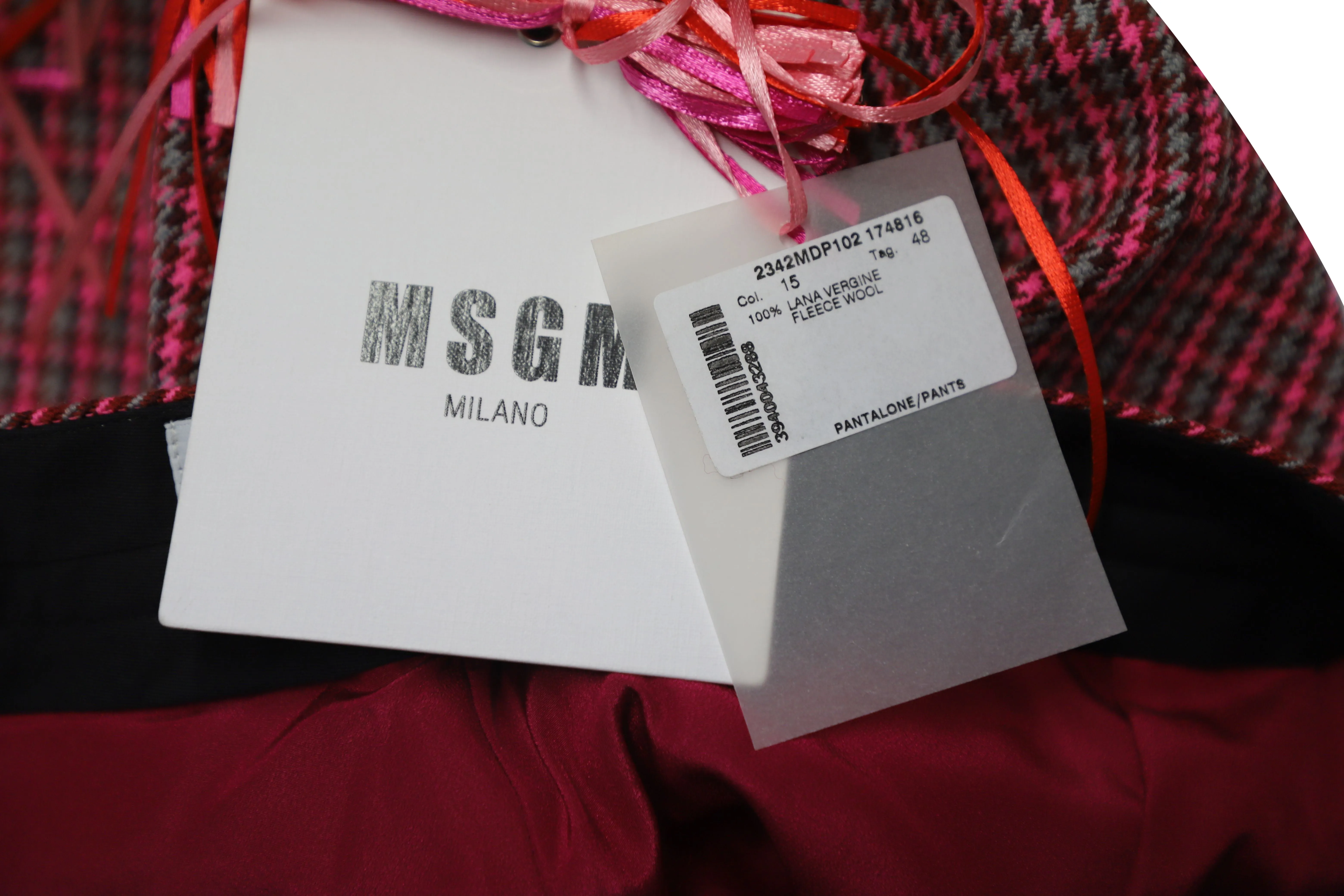 MSGM Houndstooth Cropped Dress Pants in Red Fleece Wool