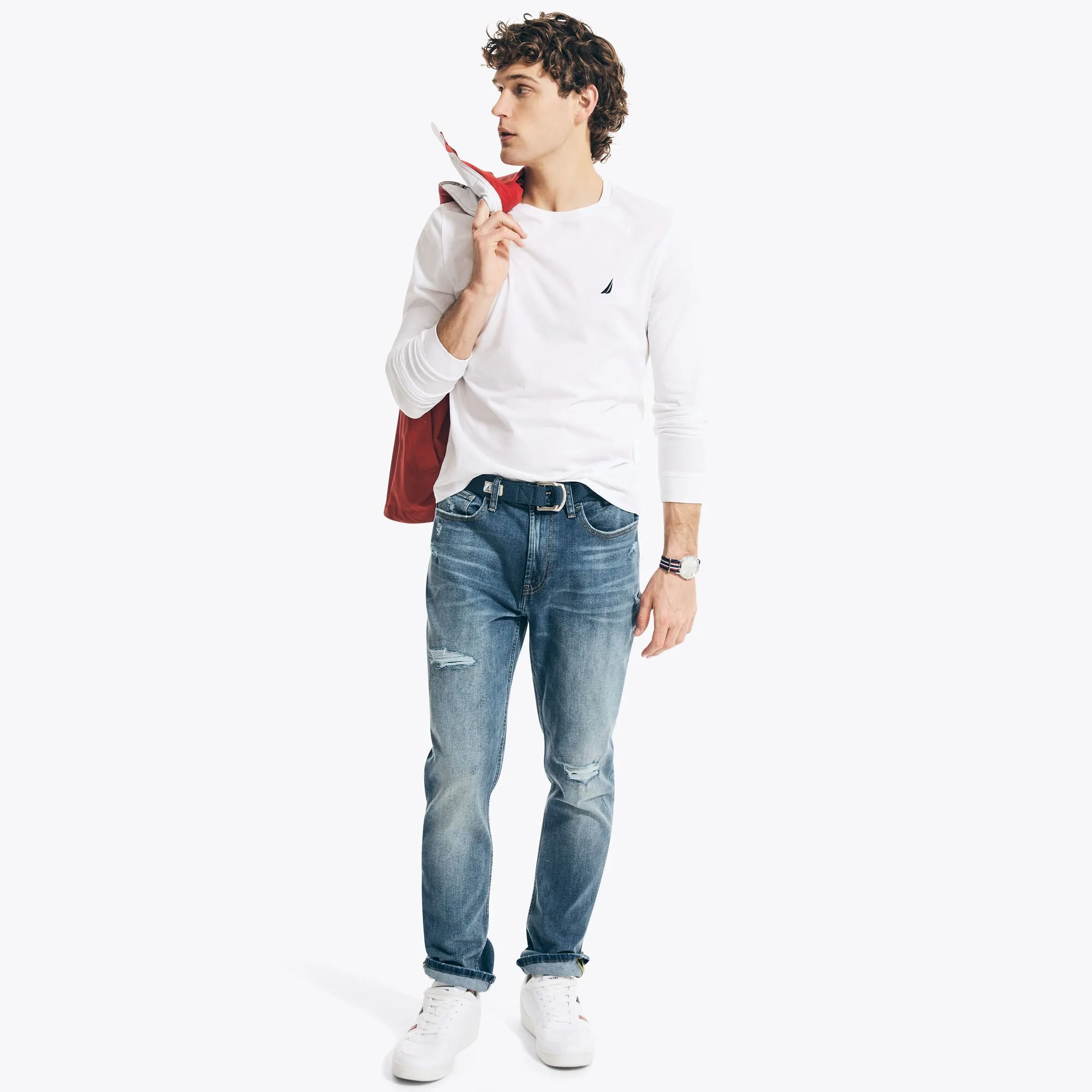 Nautica Mens Crewneck Long-Sleeve T-Shirt