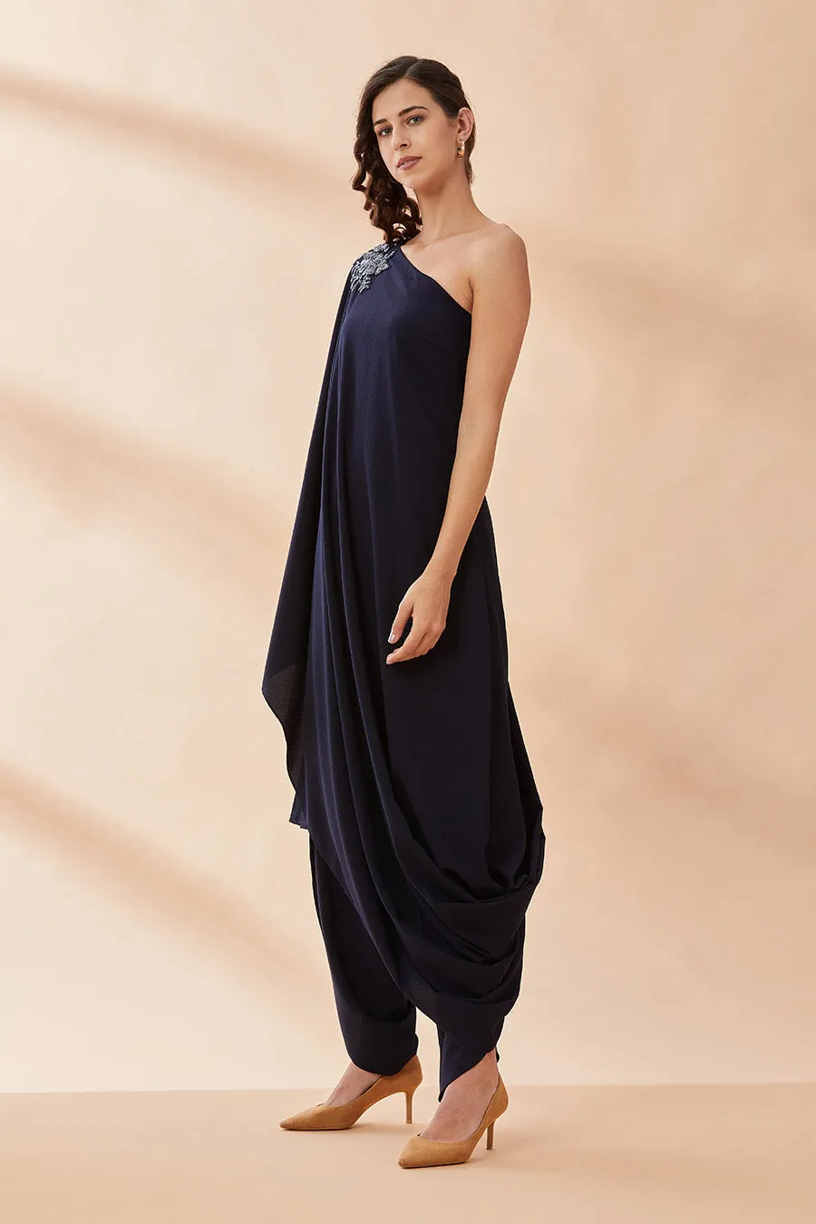 Navy Crystal One-Shoulder Co-Ord Set