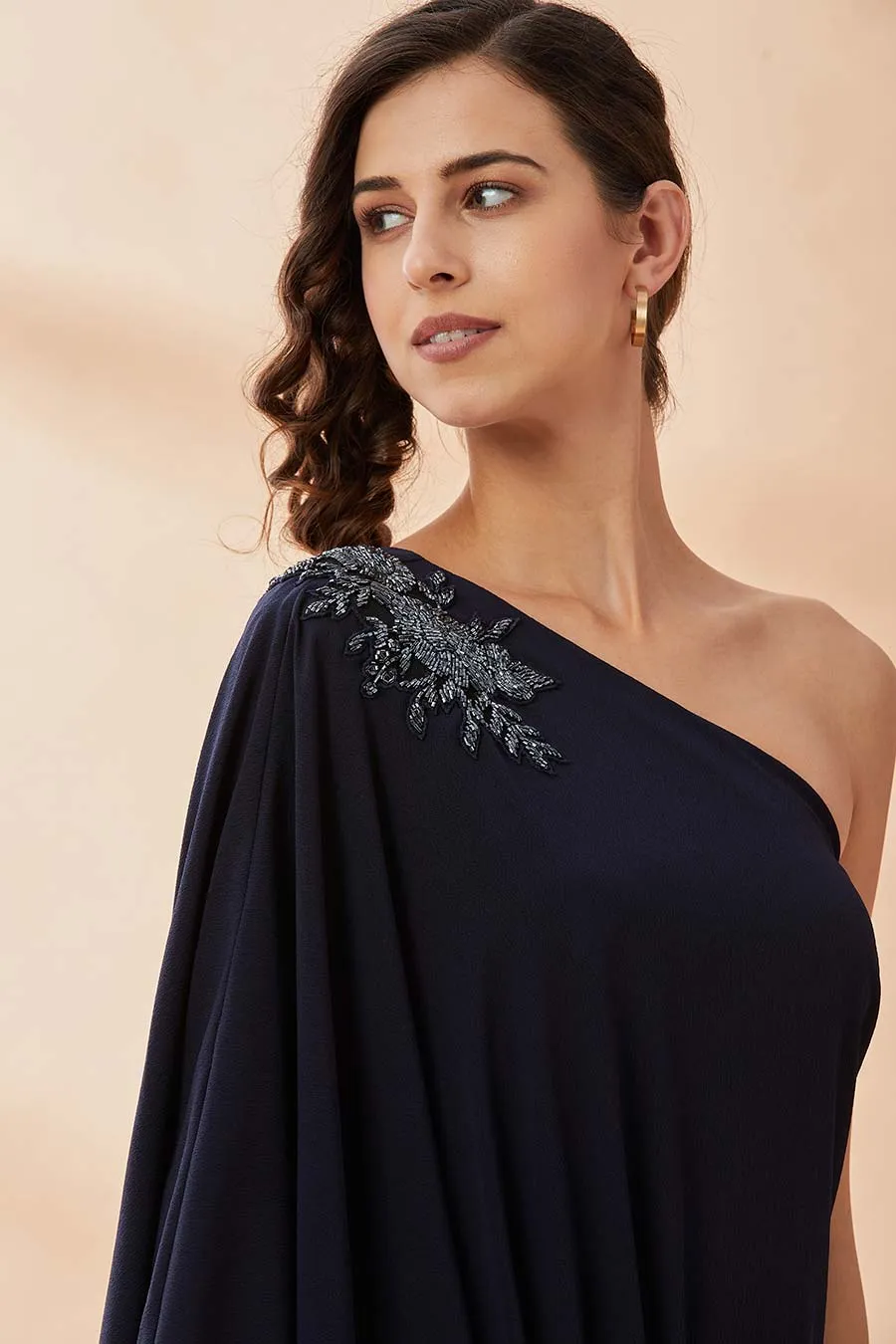 Navy Crystal One-Shoulder Co-Ord Set