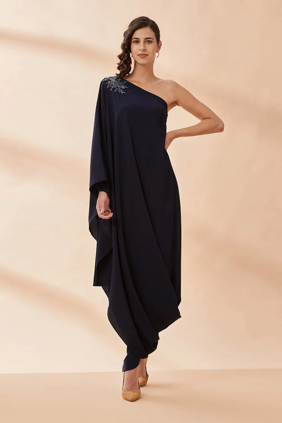 Navy Crystal One-Shoulder Co-Ord Set