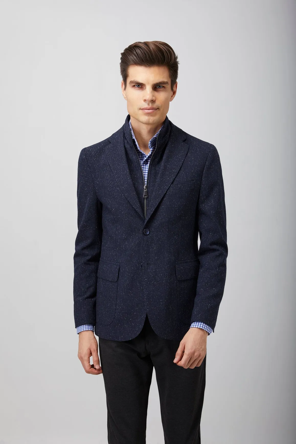 Navy Speckle Zip Up Sportcoat