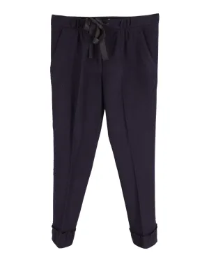 Nina Ricci Slim Fit Garterized Pants in Navy Blue Wool