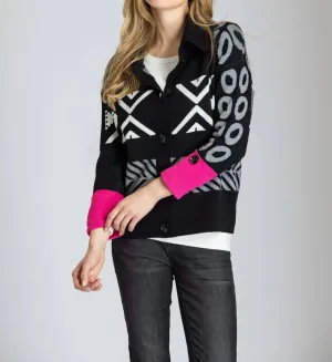 Nordic Cardigan In Black And Pink