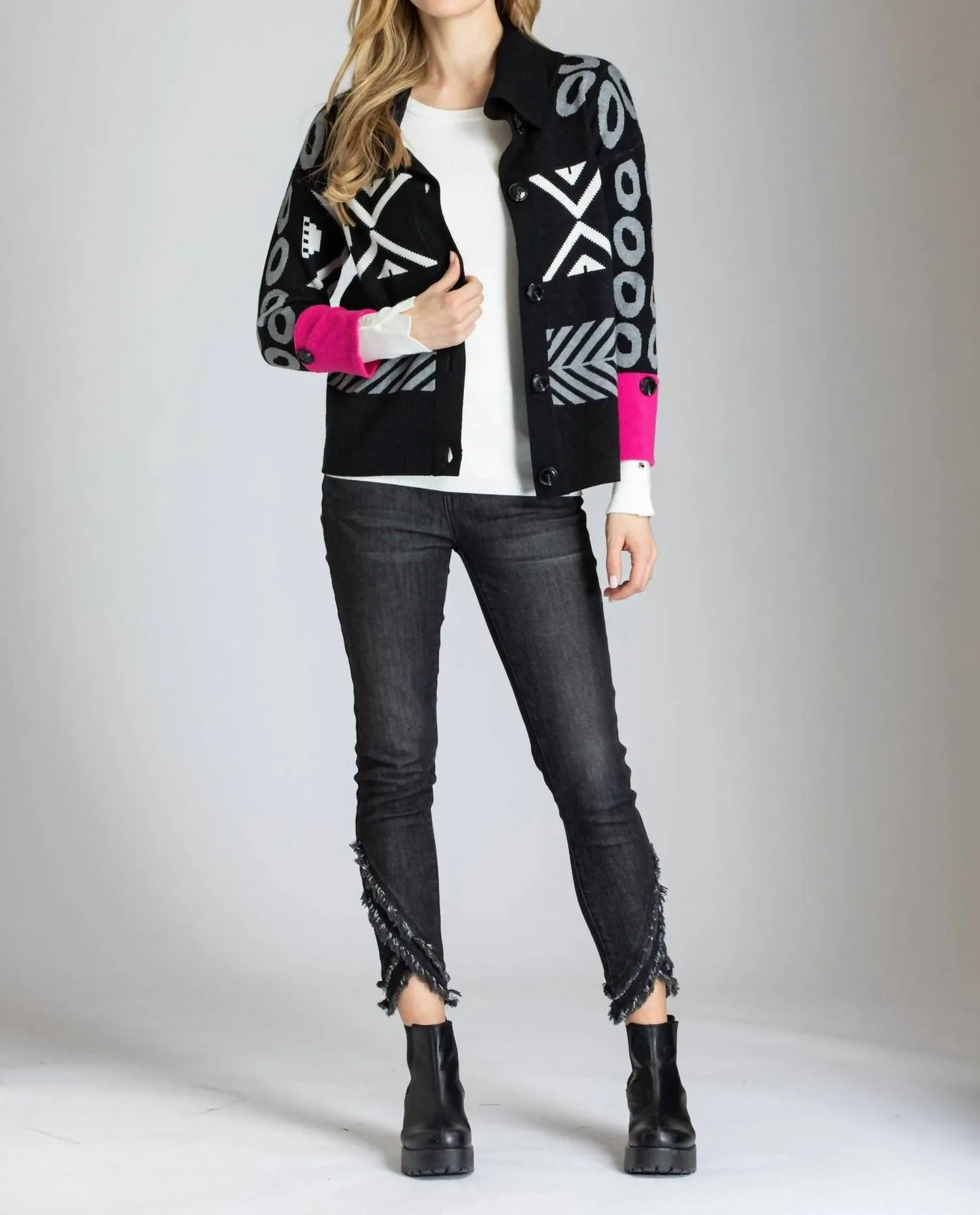 Nordic Cardigan In Black And Pink