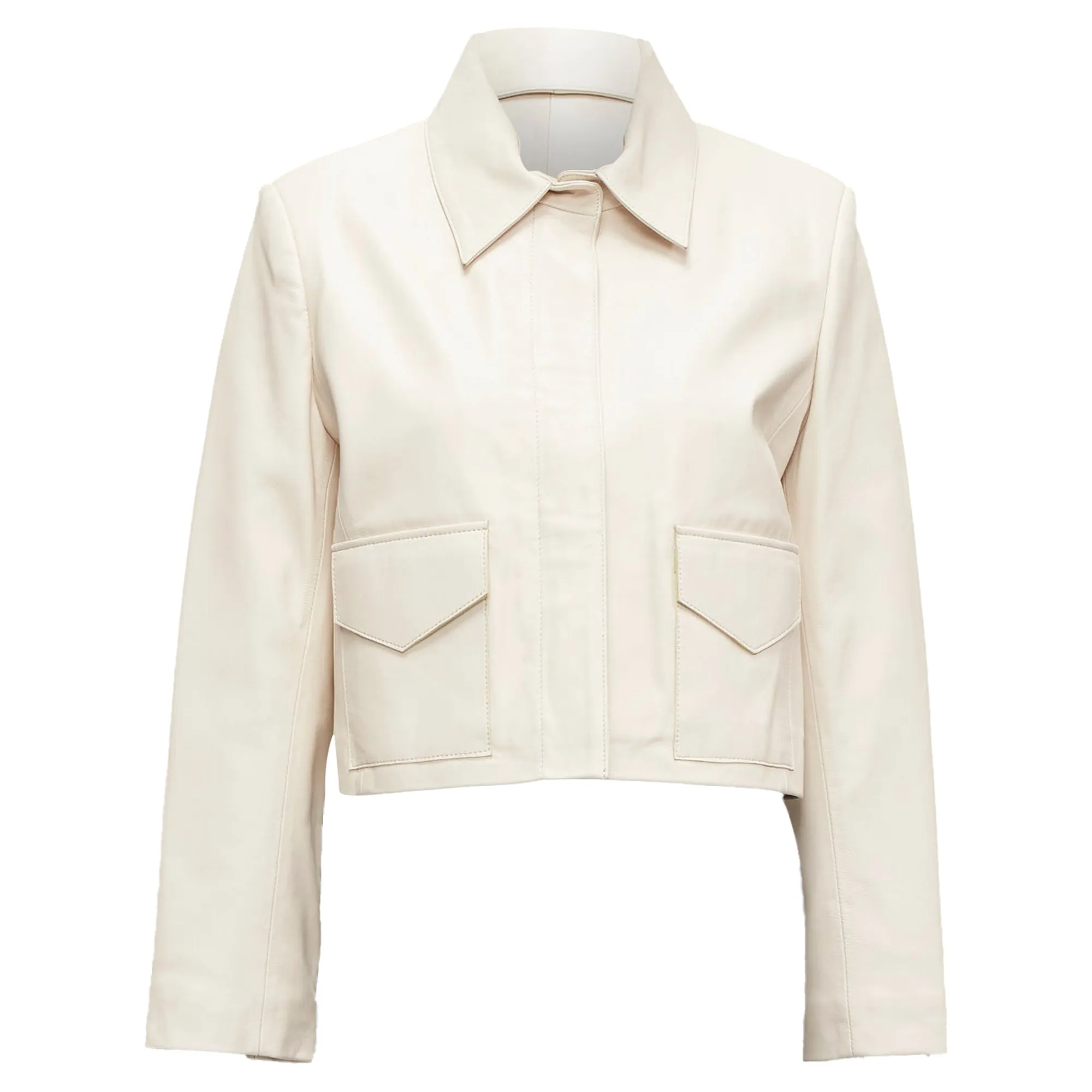 Nour Hammour lambskin minimal dual pocket cropped zip jacket