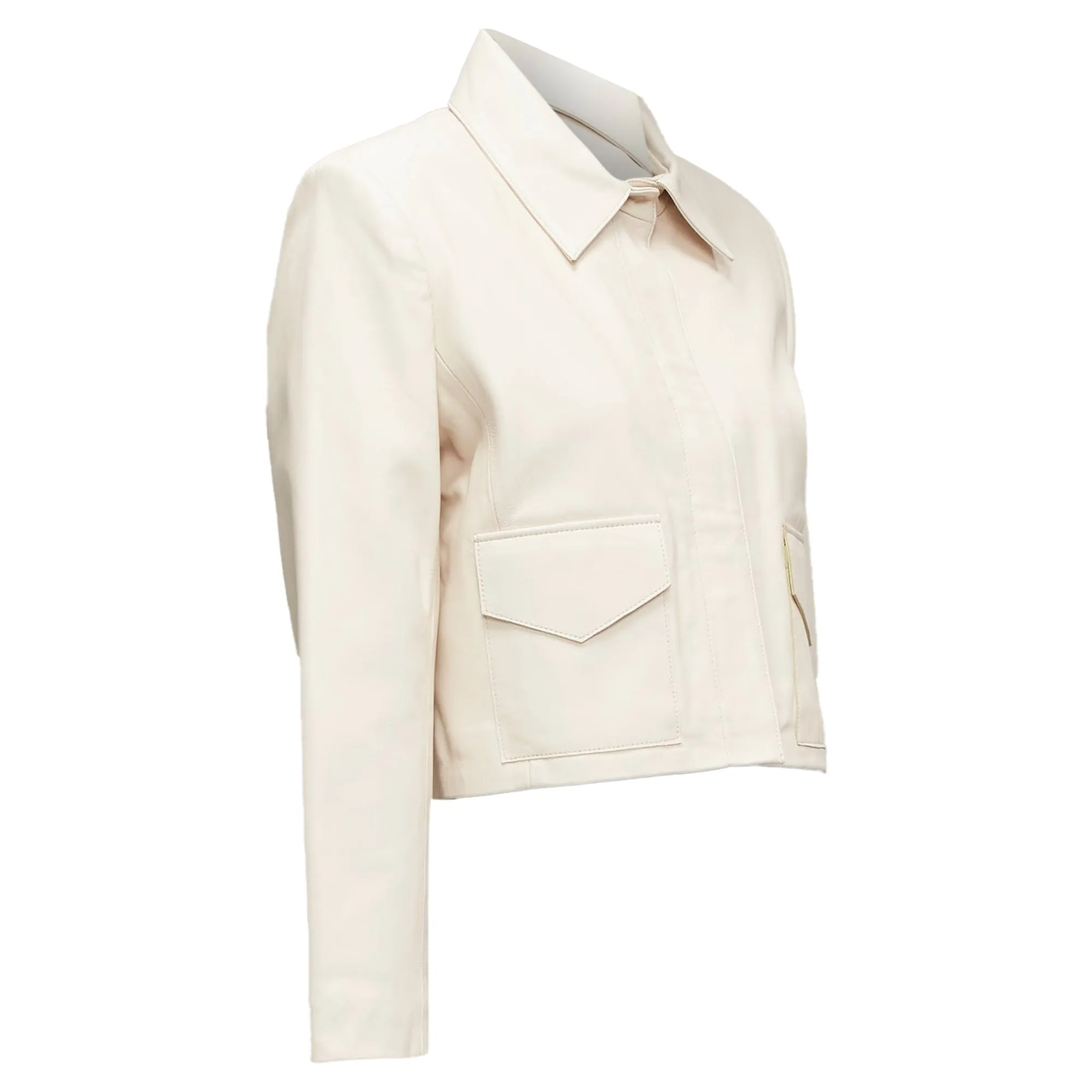 Nour Hammour lambskin minimal dual pocket cropped zip jacket
