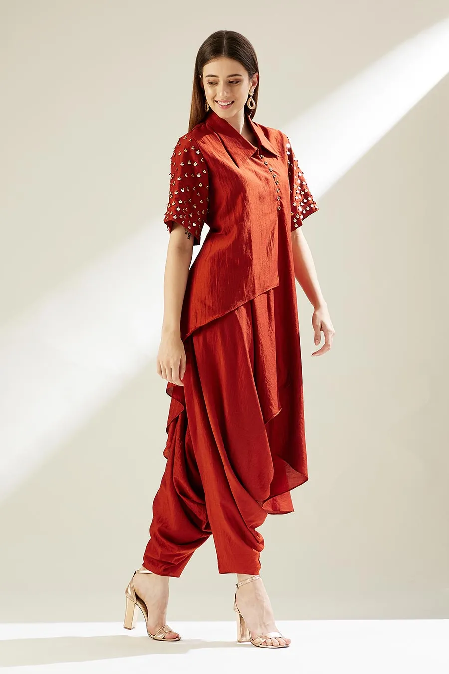 Orange Embellished Tunic & Zouave Co-Ord Set