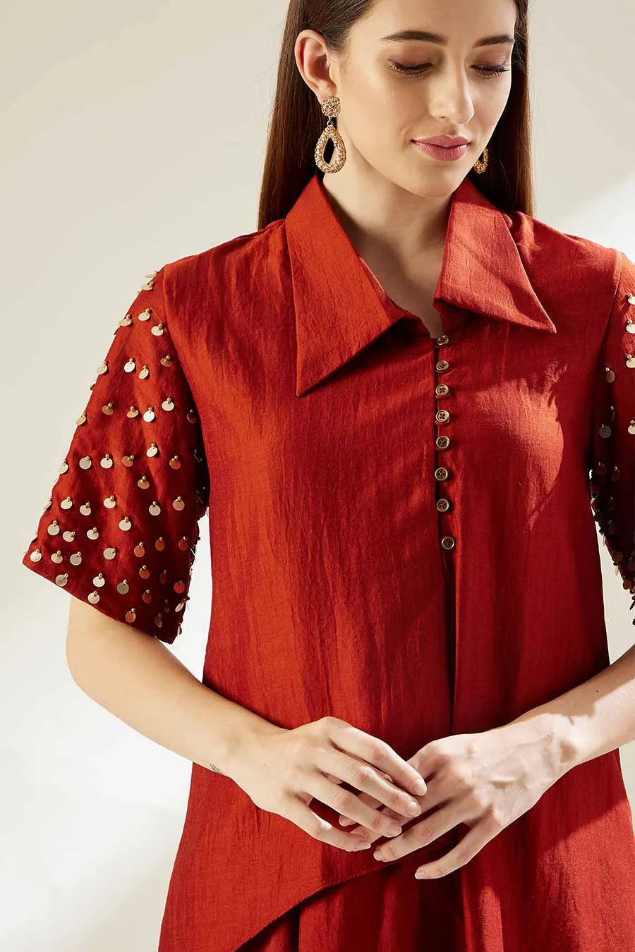Orange Embellished Tunic & Zouave Co-Ord Set