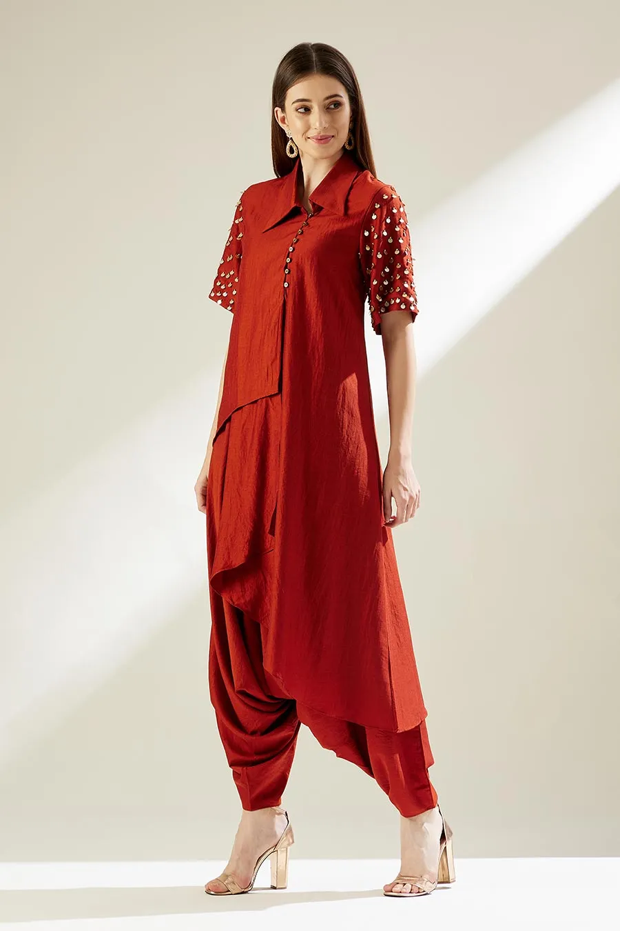 Orange Embellished Tunic & Zouave Co-Ord Set