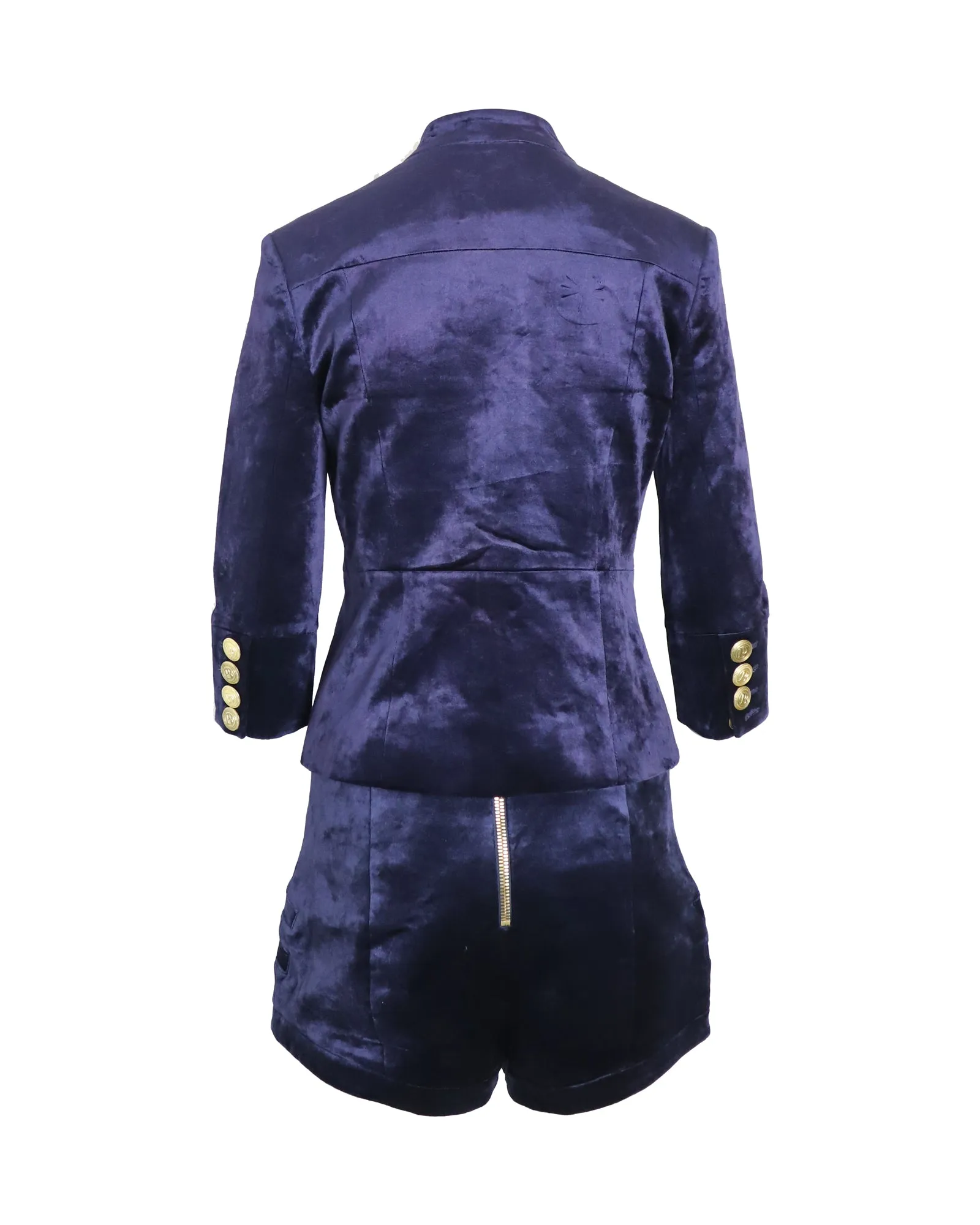 Pierre Balmain Military Blazer and Shorts Set in Blue Velvet
