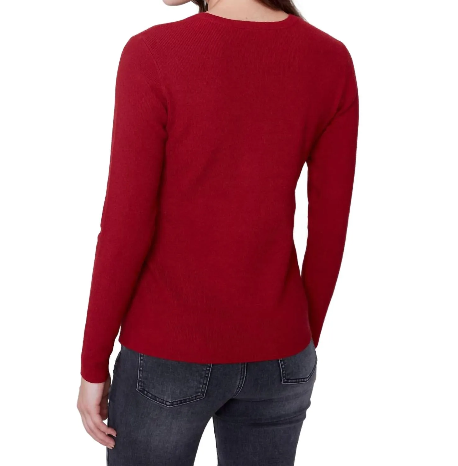 Plushy Knit Sweater With Grommets In Ruby