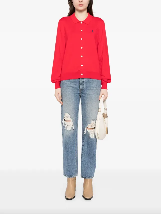 Polo Ralph Lauren red cotton-blend polo cardigan